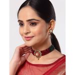 Buy Zeneme Gold-plated Red Green AD Studded Floral Pendant Multistrand Dark Red Green Beads Choker Necklace - Purplle