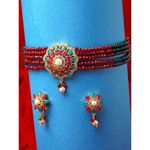 Buy Zeneme Gold-plated Red Green AD Studded Floral Pendant Multistrand Dark Red Green Beads Choker Necklace - Purplle