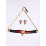 Buy Zeneme Gold-plated Red Green AD Studded Floral Pendant Multistrand Dark Red Green Beads Choker Necklace - Purplle