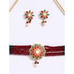Buy Zeneme Gold-plated Red Green AD Studded Floral Pendant Multistrand Dark Red Green Beads Choker Necklace - Purplle