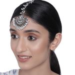 Buy Accessher Silver-Plated Oxidised White Embellished With Mirror Kundan and Pearls Maang Tikka For Women - Purplle