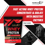 Buy MuscleXP 100% Whey Protein with Whey Protein Isolate Blend (75g Protein) and Digestive Enzymes, Fruit Berry Flavour, 1Kg Pouch (2.2 lb) x Pack Of 3 - Purplle