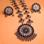Buy Karatcart Oxidised Silver Toned Floral Rani Haar Necklace Set - Purplle