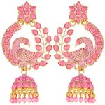 Buy Fashion Frill Mayur Design Mesmerizing Gold Plated Pink Jhumkas For Women and Girls - Purplle