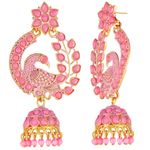Buy Fashion Frill Mayur Design Mesmerizing Gold Plated Pink Jhumkas For Women and Girls - Purplle
