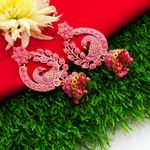 Buy Fashion Frill Mayur Design Mesmerizing Gold Plated Pink Jhumkas For Women and Girls - Purplle