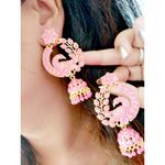 Buy Fashion Frill Mayur Design Mesmerizing Gold Plated Pink Jhumkas For Women and Girls - Purplle