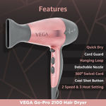 Buy VEGA Go-Pro 2100 Hair Dryer with Cool Shot Button & 3 Heat Settings (Ananya Panday Signature Collection), VHDH-25 - Purplle