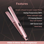 Buy Vega K Shine Hair Straightener for Women with Keratin Infused Plates, Rose Gold, (VHSH-28) - Purplle