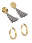 Buy Lilly & Sparkle Gray Tassel And Gold Hoop Earrings Set Of 2 - Purplle