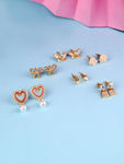 Buy Lilly & Sparkle Gold Toned Flower, Knot, Heart, Butterfly, Lock And Stone Stud Pack Of 6 - Purplle