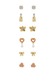 Buy Lilly & Sparkle Gold Toned Flower, Knot, Heart, Butterfly, Lock And Stone Stud Pack Of 6 - Purplle