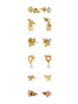 Buy Lilly & Sparkle Gold Toned Flower, Knot, Heart, Butterfly, Lock And Stone Stud Pack Of 6 - Purplle