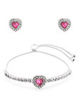 Buy Lilly & Sparkle Silver Toned Crystal Studded Bracelet And Stud Earrings With Pink Heart Stone - Purplle