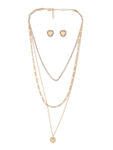 Buy Lilly & Sparkle Gold Toned Three Layered Necklace And Earrings With Cup Chain and Heart Charm - Purplle