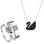 Buy Best Valentine Gifts: Fashion Frill Rose Gold Swan Design Pendant With Silver Couple Ring Jewellery Combo For Women/Girls - Purplle