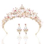 Buy Latest Fashion Floral Design Multicolour Crystal Golden Bridal Wedding Crown Tiaras with Earrings for Women and Girls - Purplle