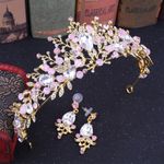 Buy Latest Fashion Floral Design Multicolour Crystal Golden Bridal Wedding Crown Tiaras with Earrings for Women and Girls - Purplle