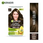 Buy Garnier Color Naturals No Ammonia Permanent Hair Color Shade 3 - Darkest Brown (70ml + 60g) + Garnier Fructis Strengthening Shampoo Long & Strong 175ml (Combo Pack of 2) - Purplle