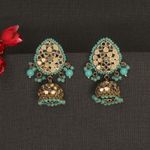 Buy ACCESSHER Tilak Shaped Antique Gold Plated Jhumka Earrings with Handcut Mirrors & Ocean Blue Beads - Purplle