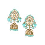Buy ACCESSHER Tilak Shaped Antique Gold Plated Jhumka Earrings with Handcut Mirrors & Ocean Blue Beads - Purplle