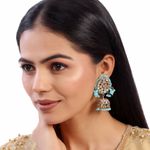 Buy ACCESSHER Tilak Shaped Antique Gold Plated Jhumka Earrings with Handcut Mirrors & Ocean Blue Beads - Purplle