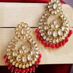 Buy Jewels Galaxy Red Antique Gold-Plated Stone-Studded Crescent Shaped Chandbalis - Purplle