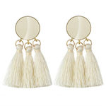 Buy Jewels Galaxy Beige Off-White Tasselled Contemporary Drop Earrings - Purplle