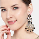Buy Jewels Galaxy Black Gold-Plated Stone-Studded Beaded Crescent Shaped Chandbalis - Purplle