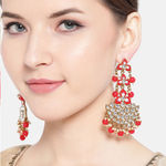 Buy Jewels Galaxy Red Gold-Plated Stone-Studded Beaded Crescent Shaped Chandbalis - Purplle