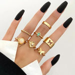 Buy Jewels Galaxy Set Of 7 Gold-Plated Finger Ring - Purplle