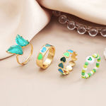 Buy Jewels Galaxy Set Of 4 Gold-Plated Enamelled Design Finger Ring - Purplle
