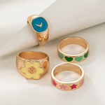 Buy Jewels Galaxy Set Of 4 Gold-Plated Multi-Coloured Enamelled Design Finger Ring - Purplle