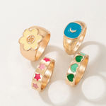 Buy Jewels Galaxy Set Of 4 Gold-Plated Multi-Coloured Enamelled Design Finger Ring - Purplle