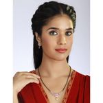 Buy Jazz And Sizzle Rose Gold-Plated Black Beaded & White AD Stone-Studded Mangalsutra With Earrings - Purplle