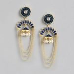 Buy Golden Peacock Blue & Gold-Toned Contemporary Drop Earrings - Purplle