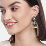 Buy Golden Peacock Blue & Gold-Toned Contemporary Drop Earrings - Purplle
