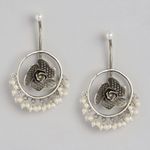 Buy Golden Peacock Oxidised Silver-Toned & Off White Beaded Floral Drop Earrings - Purplle