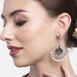 Buy Golden Peacock Oxidised Silver-Toned & Off White Beaded Floral Drop Earrings - Purplle