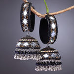 Buy Moedbuille Black Beads & Mirror Afghan Tasselled Design Oxidised Silver Plated Handcrafted Jhumkas - Purplle