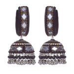 Buy Moedbuille Black Beads & Mirror Afghan Tasselled Design Oxidised Silver Plated Handcrafted Jhumkas - Purplle
