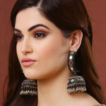 Buy Moedbuille Black Beads & Mirror Afghan Tasselled Design Oxidised Silver Plated Handcrafted Jhumkas - Purplle