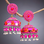 Buy Moedbuille Pink Beads Sequins & Pearls Afghan Tasselled Design Gold Plated Handcrafted Jhumkas - Purplle