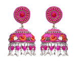 Buy Moedbuille Pink Beads Sequins & Pearls Afghan Tasselled Design Gold Plated Handcrafted Jhumkas - Purplle