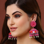 Buy Moedbuille Pink Beads Sequins & Pearls Afghan Tasselled Design Gold Plated Handcrafted Jhumkas - Purplle