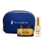 Buy Pilgrim 24K Gold Glow Facial Kit With Blue Vanity Bag For Brighten Skin, Wrinkles & Dark Spots - Purplle