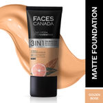 Buy FACES CANADA All Day Hydra Matte Foundation | 3-in-1 Foundation + Moisturizer + SPF30 | 10HR Long Wear | Buildable Coverage | Golden Beige, 25ml - Purplle