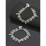 Buy YouBella Set of 2 Silver-Plated Green & Purple Stone-Studded Anklets - Purplle
