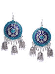 Buy YouBella Blue Silver-Plated Dome Shaped Enamelled Jhumkas - Purplle