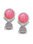 Buy YouBella Pink Silver-Plated Enamelled Dome-Shaped Jhumkas - Purplle